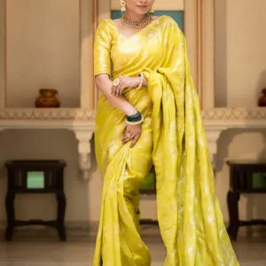 Lemon Color Banarasi Jacquard Zari Weaving Saree