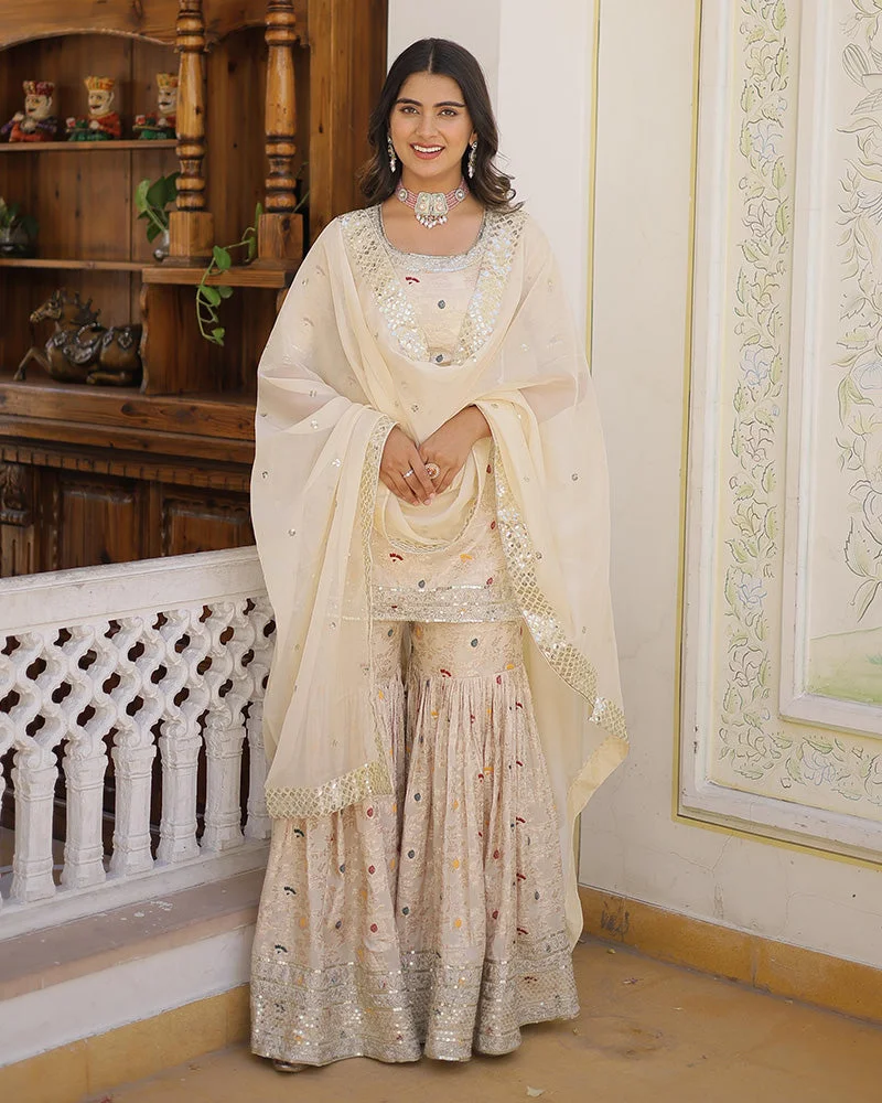 Off-White-Color-Viscose-Jacquard-Three-Piece-Gharara-Suit.